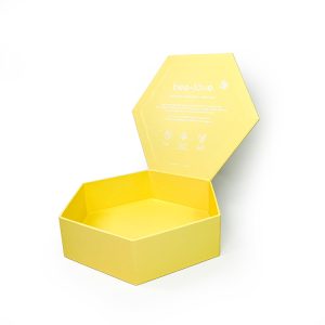 Best Wholesale Supplier Eco Friendly Hexagon Yellow Ladies Gift Flip Box with Flat Edge Design and Unique style