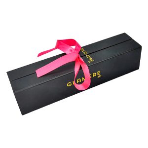 Strong gold logo hard fold cardboard wig paper box with ribbon