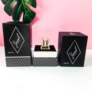 50ml/100ml perfume glass bottle packaging paper box with glossy silver foil stamping logo