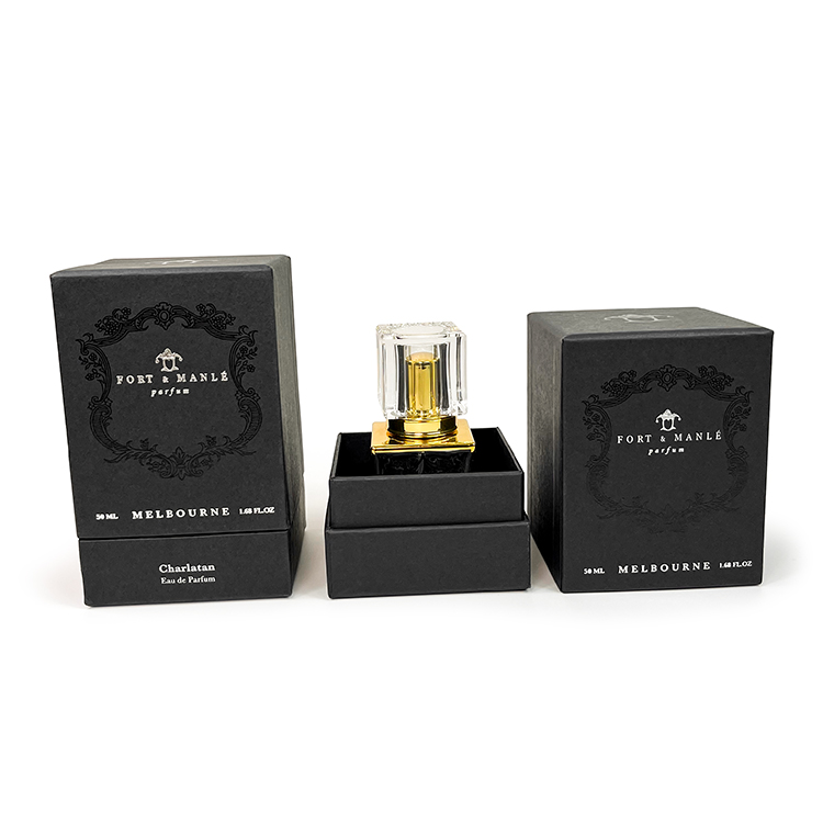 Luxury design  black kraft boxes Silver Foil  fragrance bottles gift box Perfume Packaging - Lid and Base Two Piece Boxes - 5
