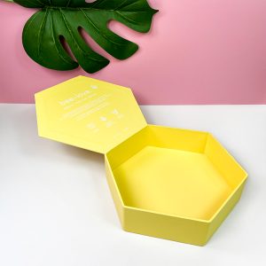 Best Wholesale Supplier Eco Friendly Hexagon Yellow Ladies Gift Flip Box with Flat Edge Design and Unique style