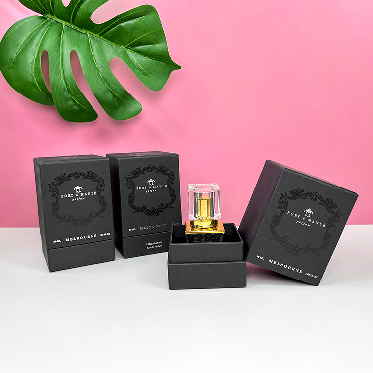 Luxury design  black kraft boxes Silver Foil  fragrance bottles gift box Perfume Packaging - Lid and Base Two Piece Boxes - 4