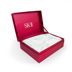 Elegant flip rigid boxes with high glossy and insert covered by silk cloth for packing cosmetics