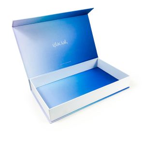 Four panels magnetic closure boxes for gift packaging with blue gradient color for storage