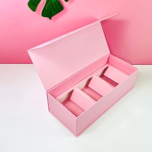 Magnetic Flip Boxes with Die Cutting Cardboard Insert Pink Closure Rigid Boxes with Red and White logo - Custom Printed Packaging Boxes - 2