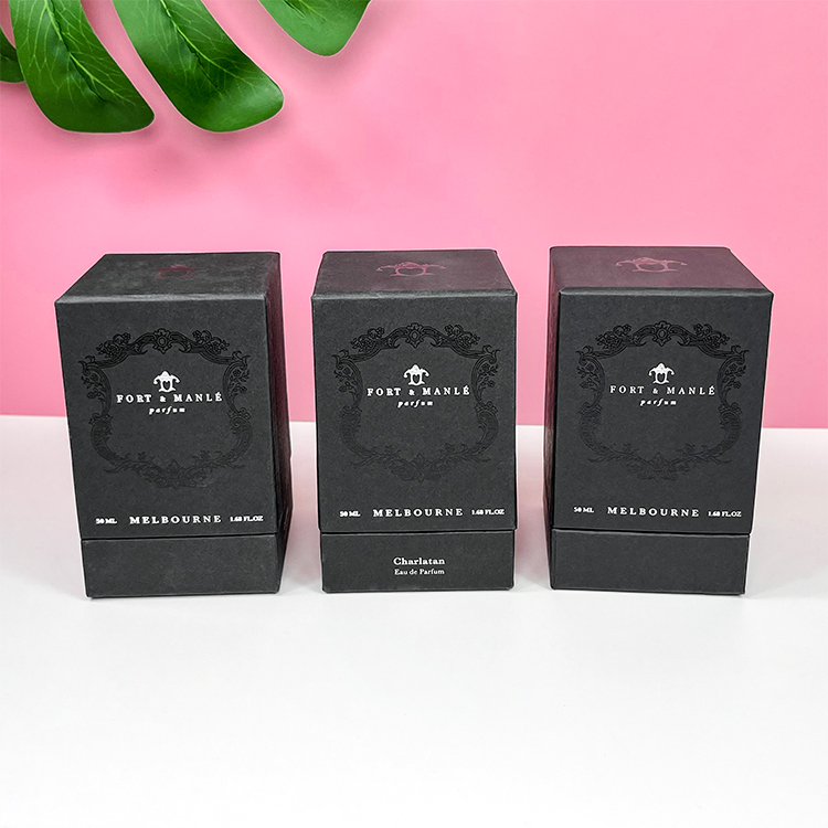 Luxury design  black kraft boxes Silver Foil  fragrance bottles gift box Perfume Packaging - Lid and Base Two Piece Boxes - 6