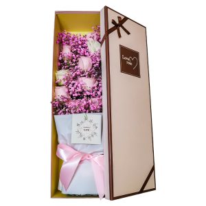Lid-off sturdy surprise Flower Gift Paper Box With Decoration and brand logo printed