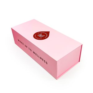 Magnetic Flip Boxes with Die Cutting Cardboard Insert Pink Closure Rigid Boxes with Red and White logo - Custom Printed Packaging Boxes - 1