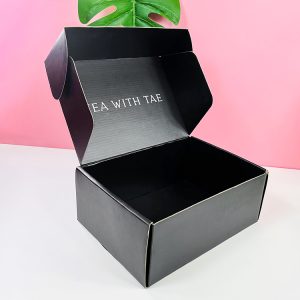 black corrugated board folding carton mailer paper box with white logo printing - Custom Printed Corrugated Packaging Boxes - 1