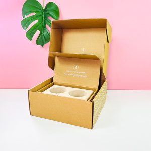 Different sizes candle holder brown kraft corrugated mailer boxes with biodegradable insert - Custom Printed Corrugated Packaging Boxes - 1