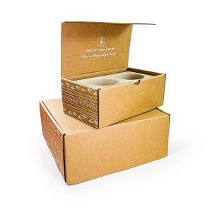 Different sizes candle holder brown kraft corrugated mailer boxes with biodegradable insert