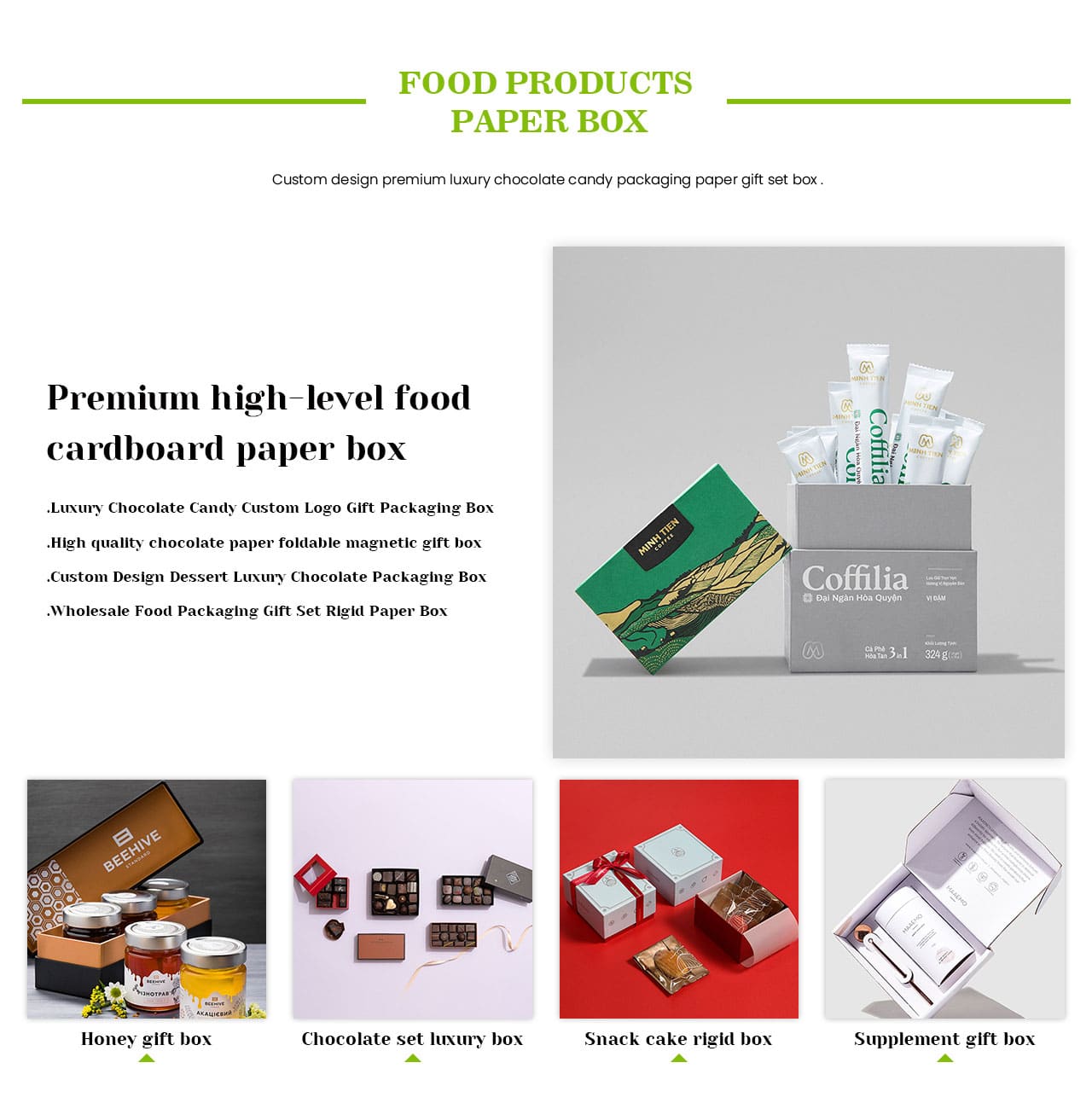 Custom design premium luxury printed high level food grade safe packaging paper box