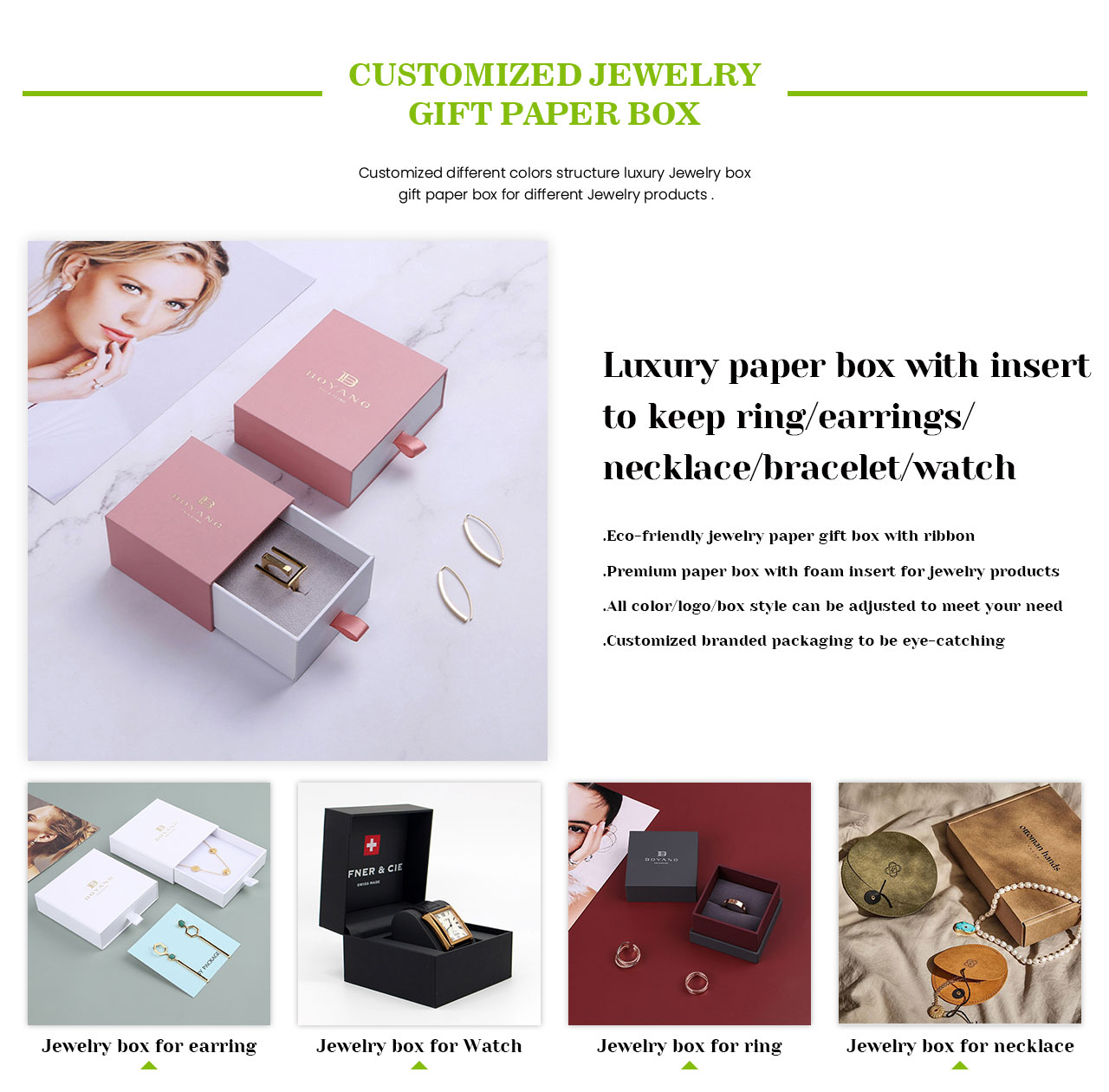 Customized eco friendly premium Jewelry gift paper box with different colors structure luxury Jewelry products packaging