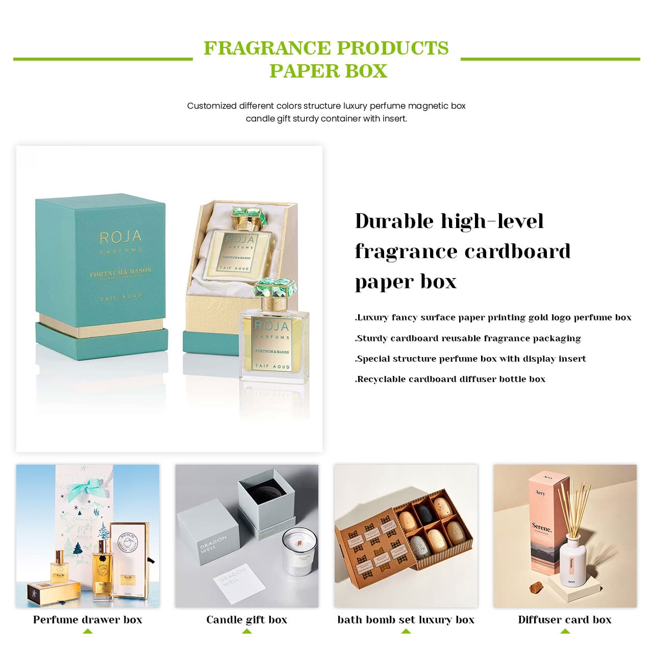 Customized luxury perfume fragrance products recyclable cardboard paper box packaging